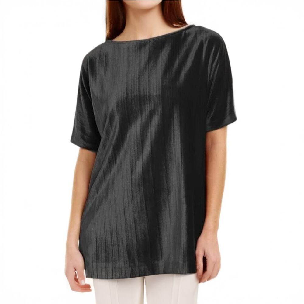 NWT St John Crushed Velvet Short Sleeve Top Black Sz Medium